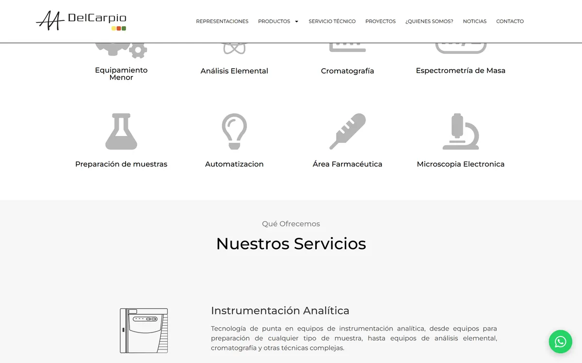 Áreas de instrumentación analítica en delcarpio.cl