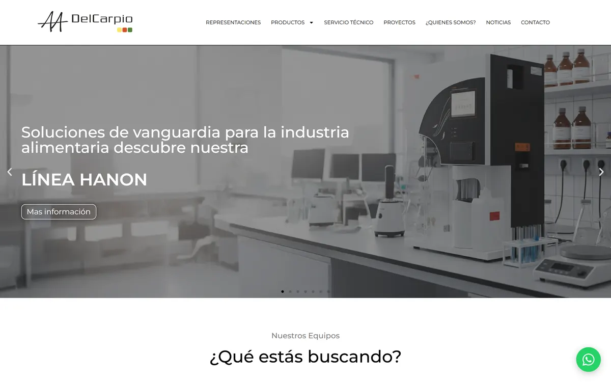 Portada de delcarpio.cl: soluciones para laboratorio e industria alimentaria