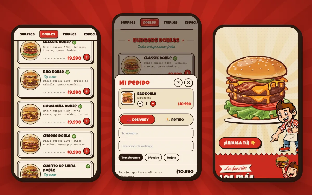Carta de Gaspy Burgers con el pedido listo para WhatsApp