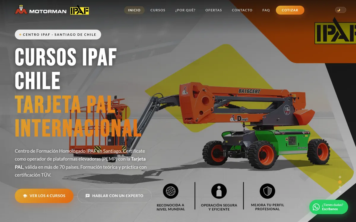 Portada de ipaf.cl: cursos IPAF Chile y tarjeta PAL internacional