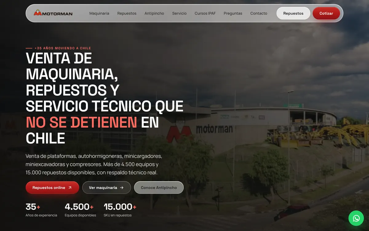 Portada de motorman.cl: venta de maquinaria, repuestos y servicio técnico en Chile