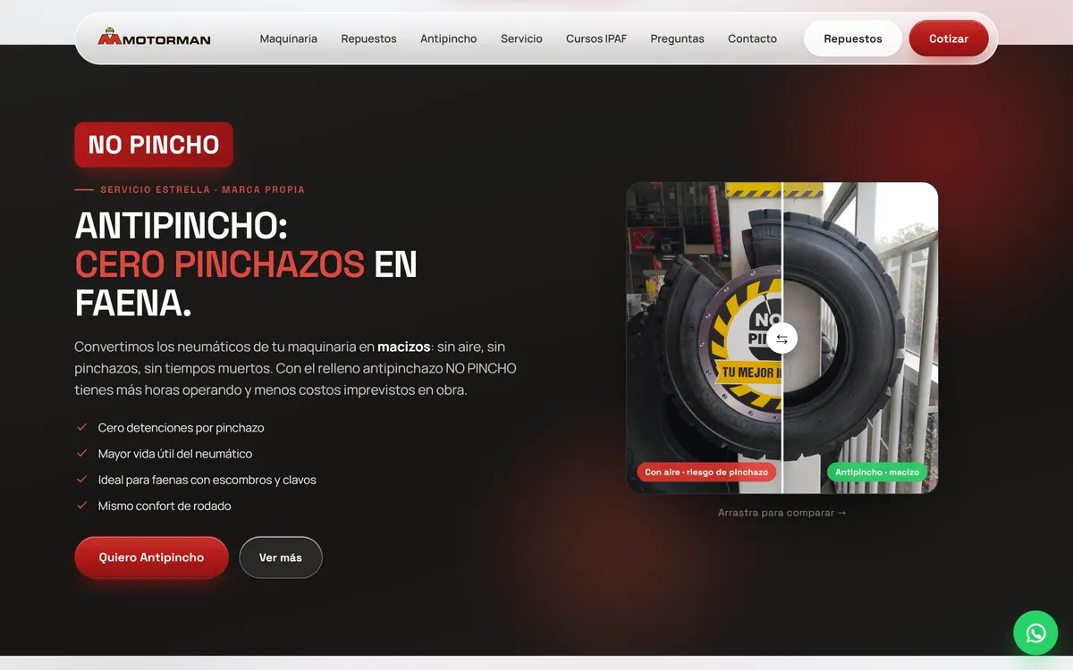 Página del sistema antipinchazos para neumáticos en motorman.cl