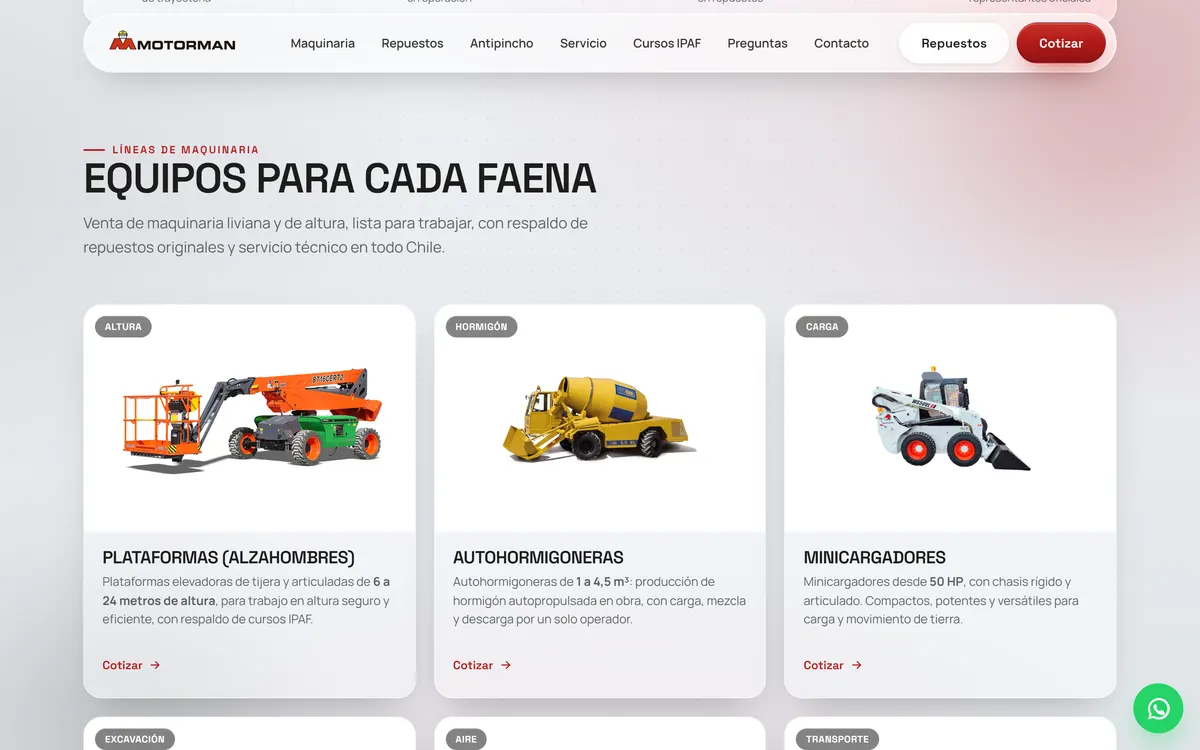 Catálogo de equipos para cada faena en motorman.cl