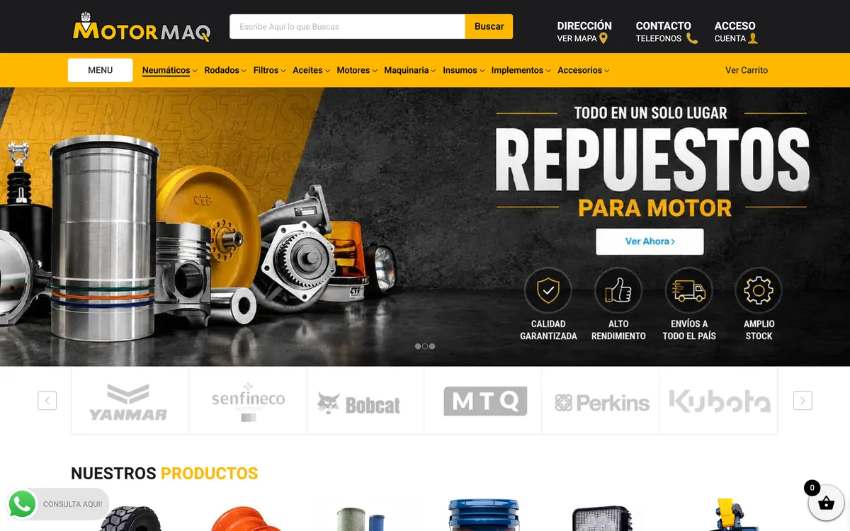 Portada de la tienda motormaq.cl: repuestos para motor