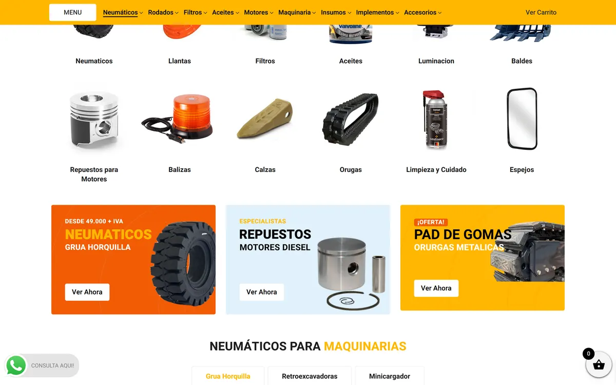 Categorías de repuestos en la tienda WooCommerce de motormaq.cl