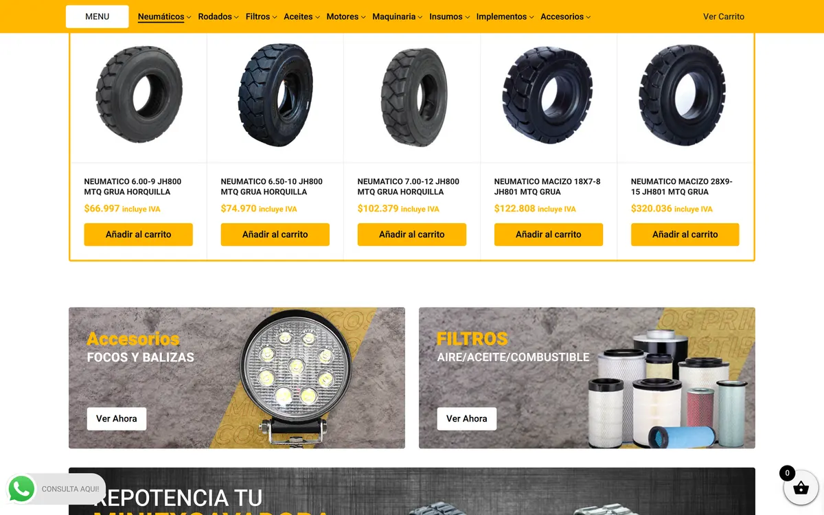 Grilla de neumáticos y accesorios en la tienda motormaq.cl