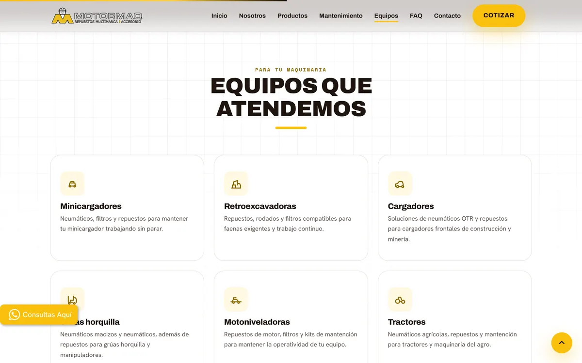 Tipos de equipos que atiende Motormaq Chile