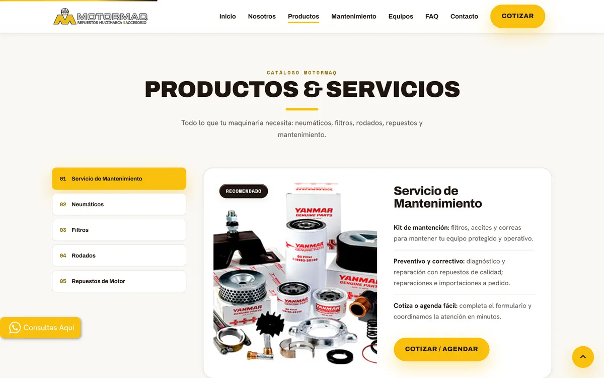 Productos y servicio de mantención en motormaqchile.cl