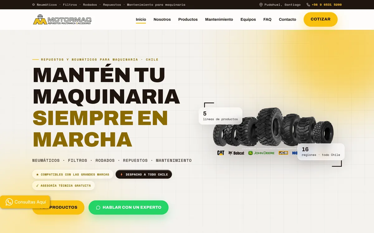 Portada de motormaqchile.cl: repuestos para mantener la maquinaria en marcha
