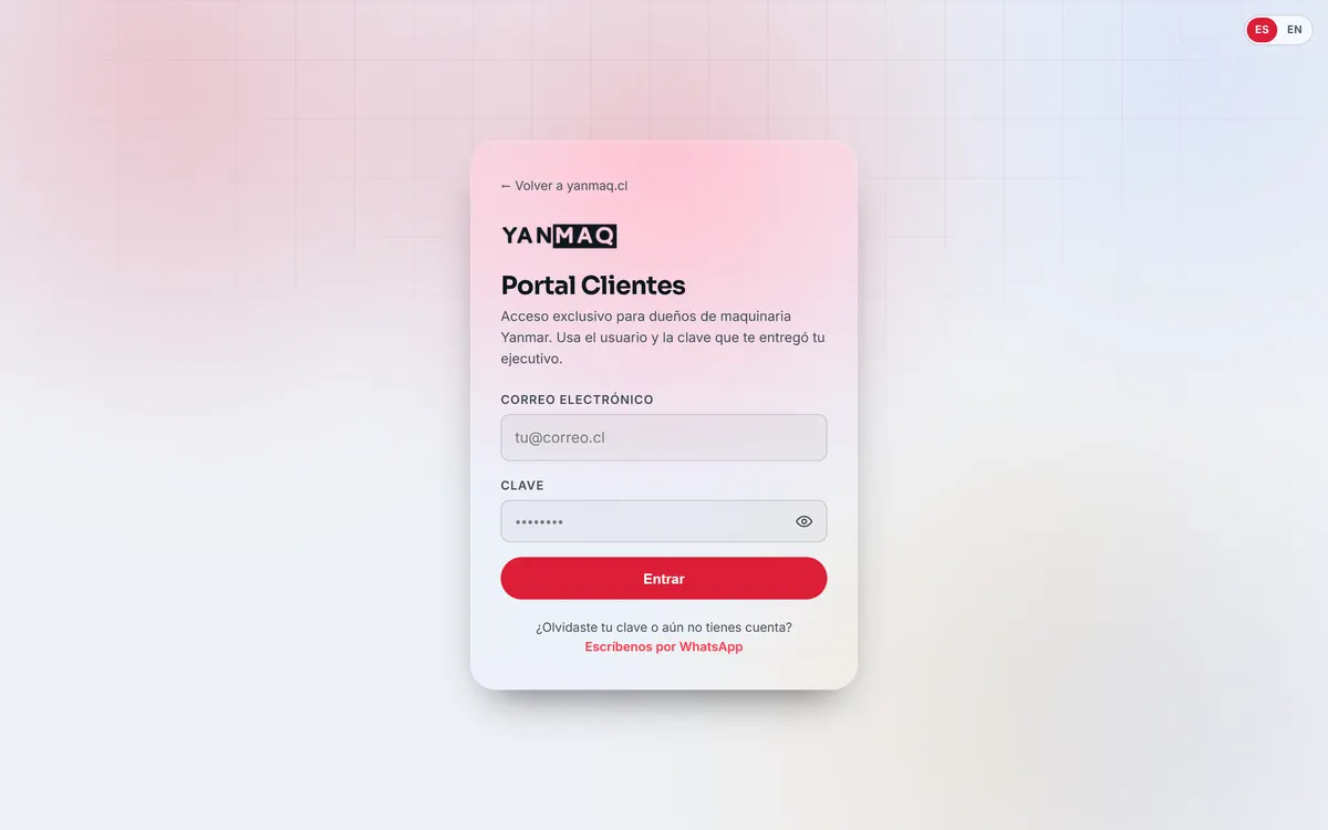 Inicio de sesión del Portal Clientes de Yanmaq