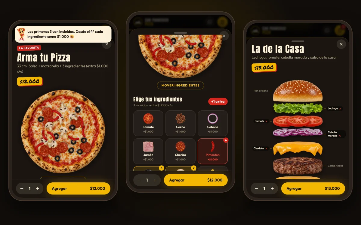 Armador de pizzas y hamburguesas en la carta online de San Francisco Pizza