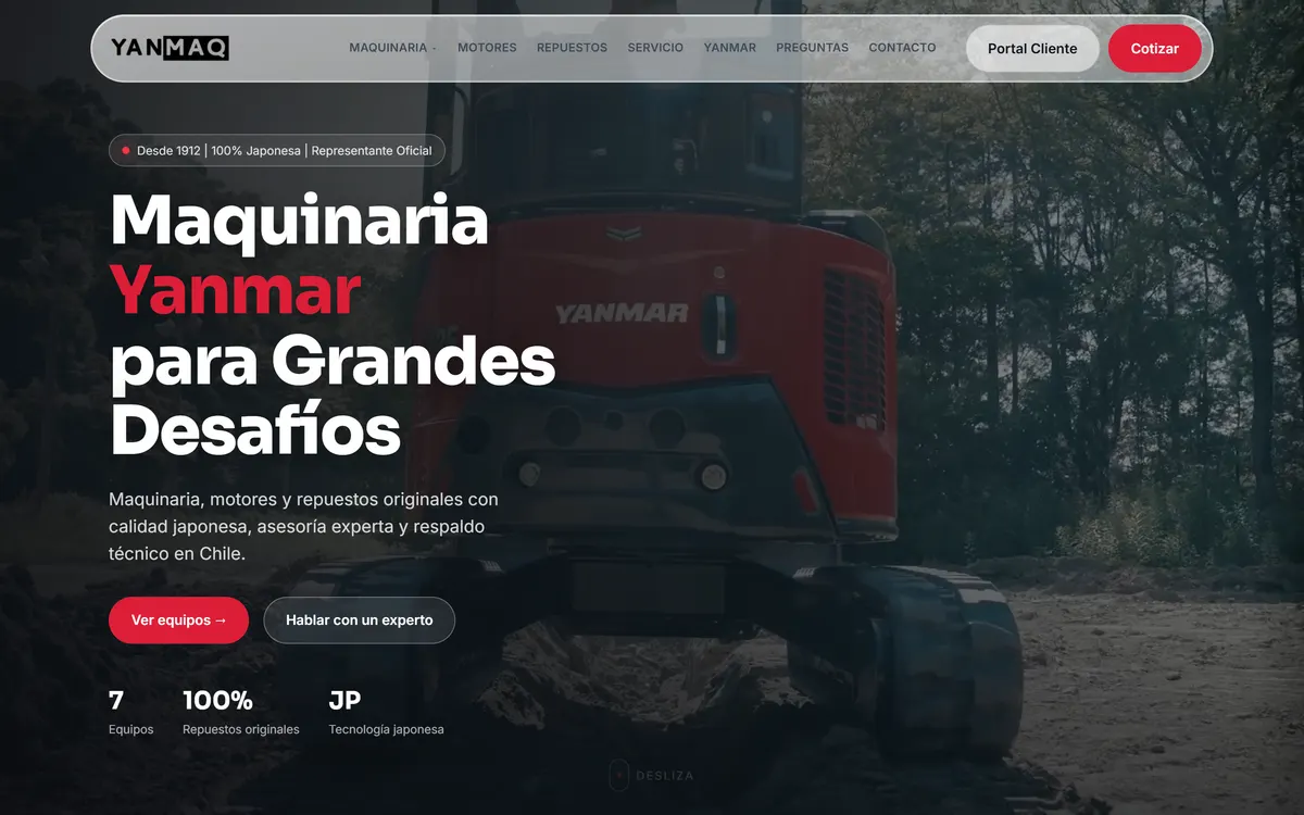 Portada de yanmaq.cl: maquinaria Yanmar para grandes desafíos