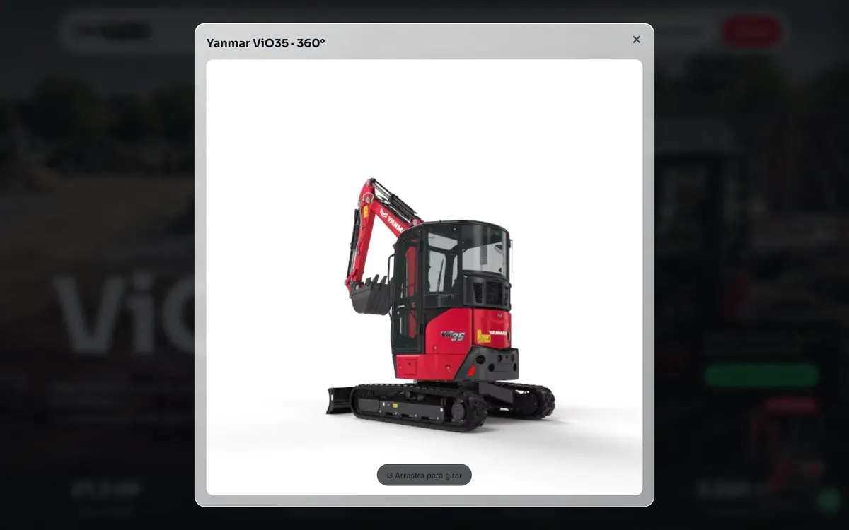 Visor 360° de la miniexcavadora ViO35 en el Portal Clientes Yanmaq